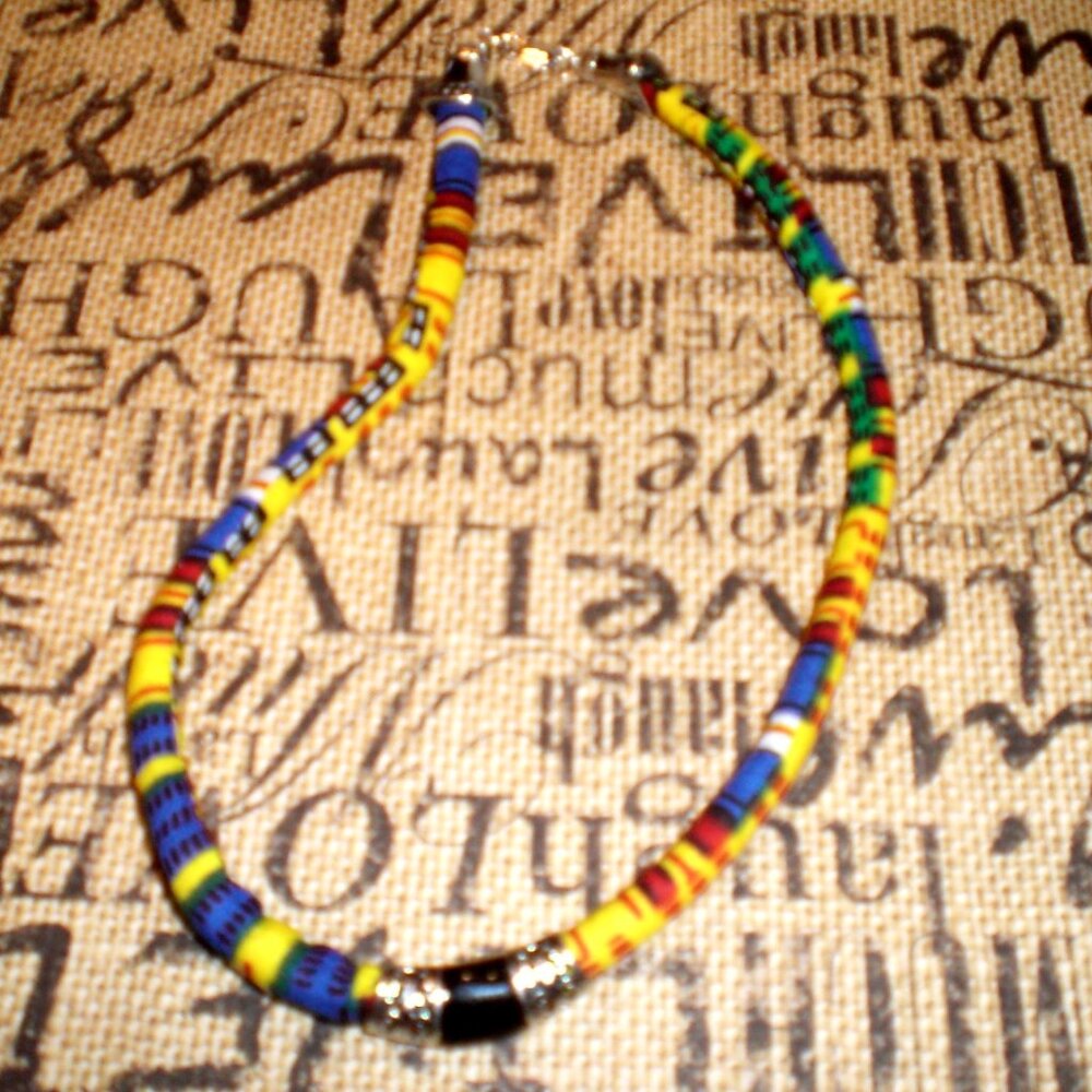 Yellow and Blue Kente Cloth Cord Necklace
